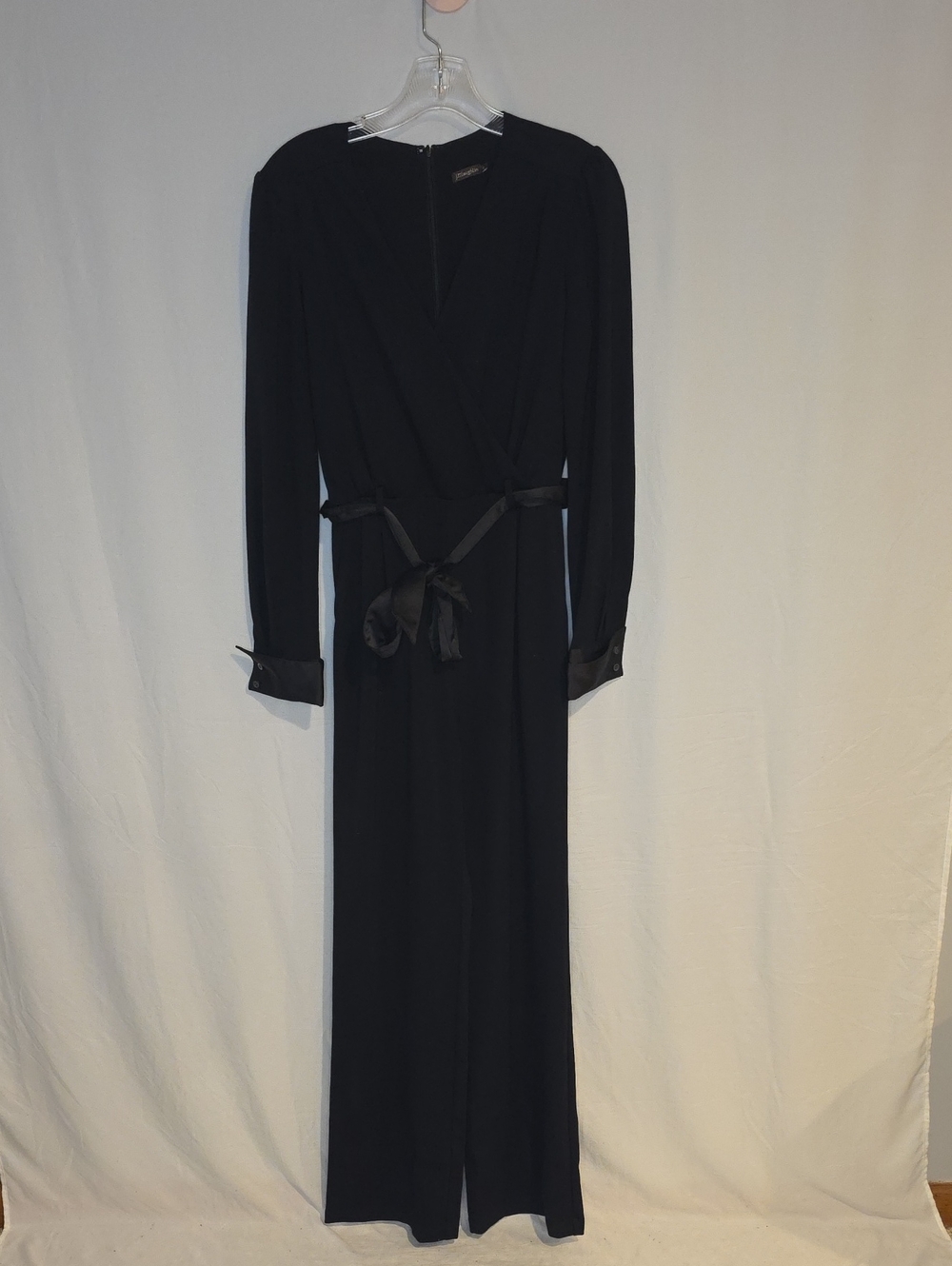 J. McLaughlin Black Long-Sleeve Wrap Jumpsuit with Tie Waist